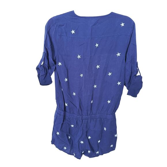 Anthropologie Cloth & Stone Star Wrap Romper XS Navy Blue Boho Celestial Preppy - Picture 7 of 7